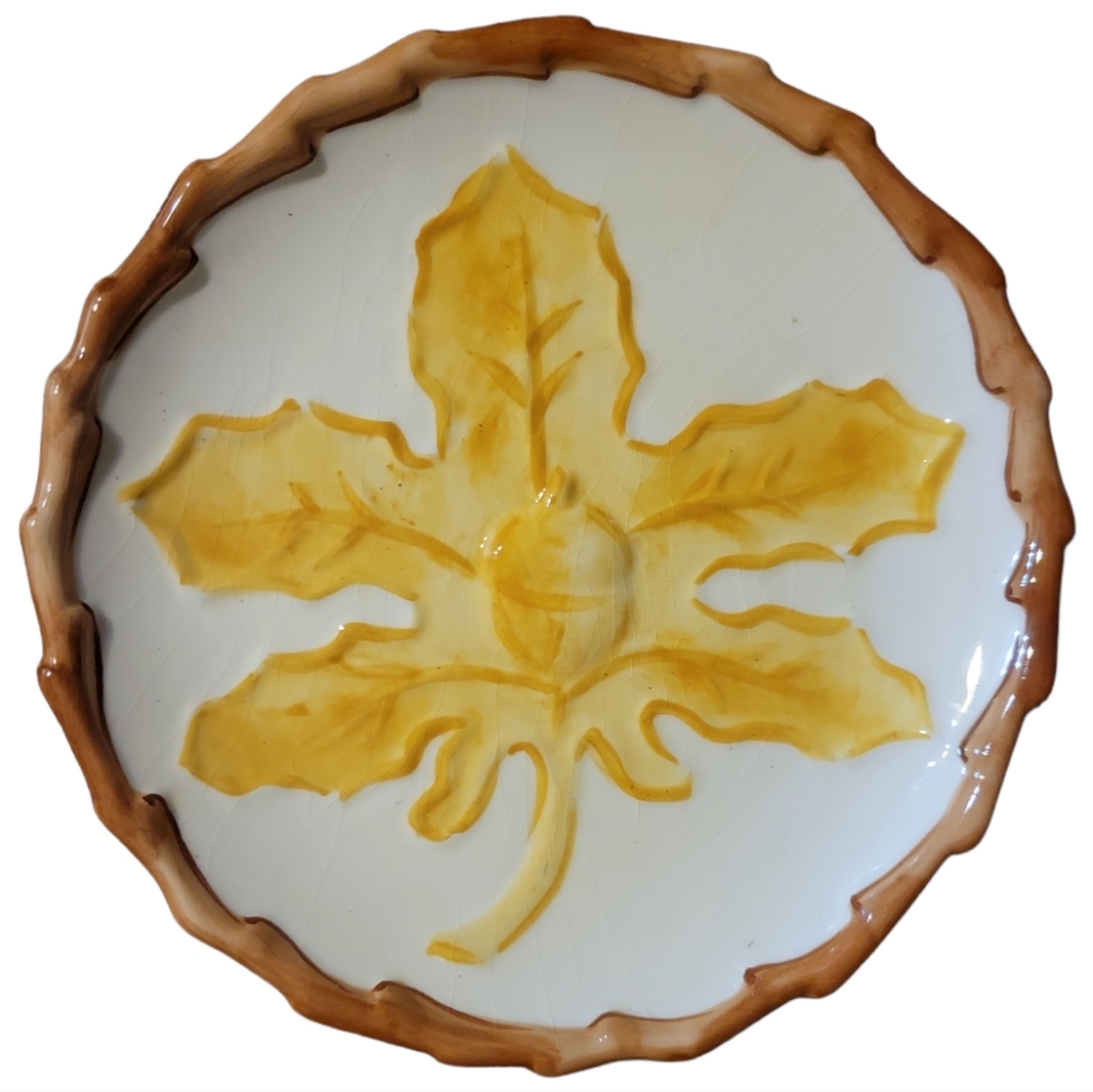 1 Vtg Plate "River Of Goods" Yellow Maple Leaf Acorn Bonne Faience Salad Dessert